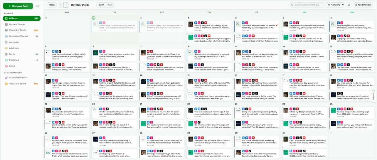 Neeflow content calendar — October, a full month of scheduled posts